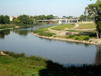 Confluence of the Red River & Red Lake River, Sorlie Bridge in background